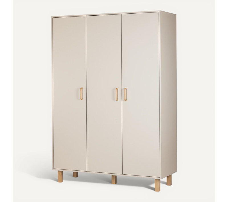 Laura Armoire Penderie 3 Portes Avec étagères + 3 Tiroirs 195x137 Champagne