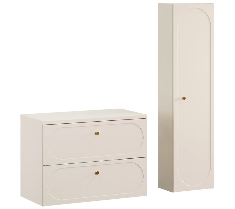 Ensemble Meuble Suspendu Sous Vasque Avec Plan 80 Cm Et Colonne 35 X 140 Cm Beige Donna Sand