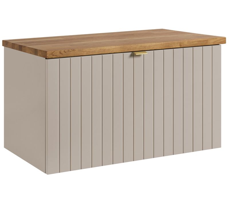 Meuble Sous-vasque Suspendu Harmo 60 Cm Avec Plan En Bois Massif Façade Rainurée Cachemire Semi-mat