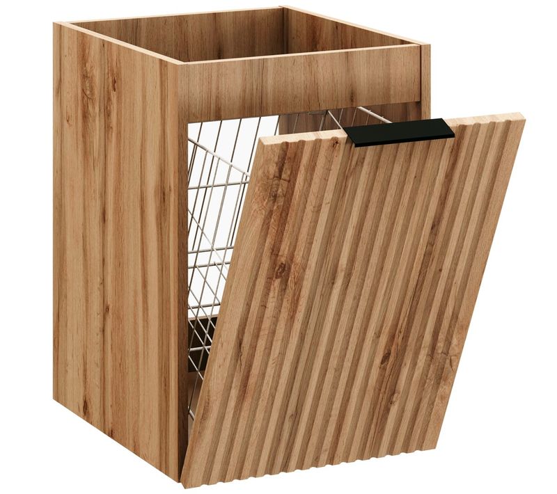 Meuble Bas De Salle De Bain Avec Panier à Linge Adel Chêne 40 Cm