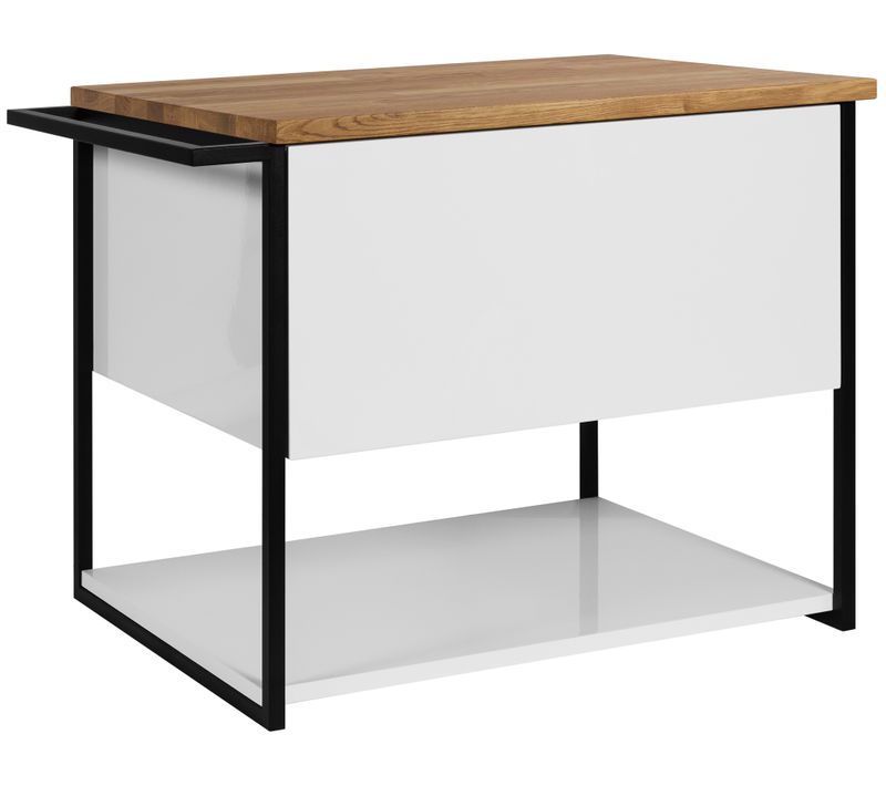 Meuble Sous Vasque Suspendu Lov Blanc Avec Porte-serviettes Et Plan En Bois 60 Cm