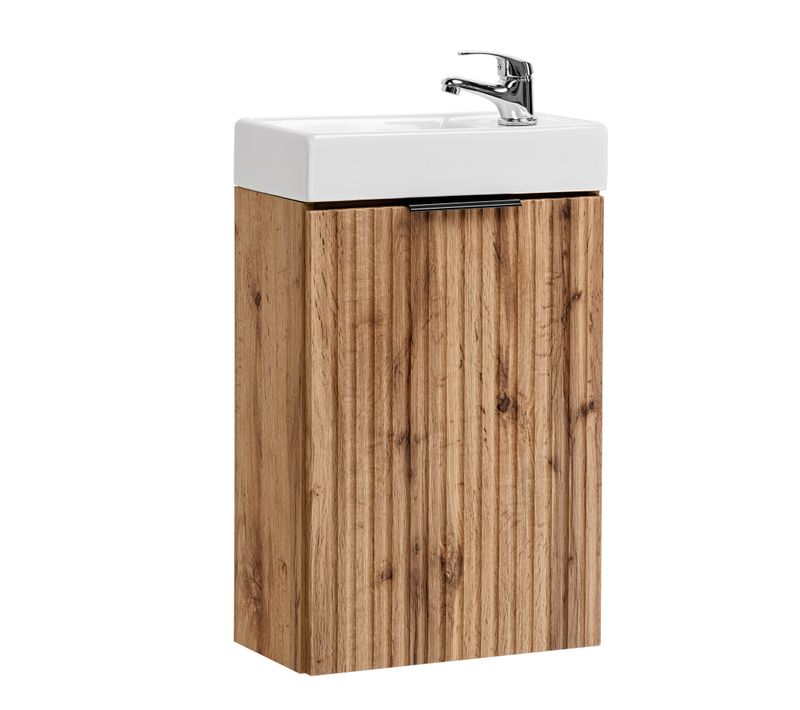 Ensemble Meuble Lave-mains Suspendu Adel Chêne Avec Le Lavabo Fika 40 Cm