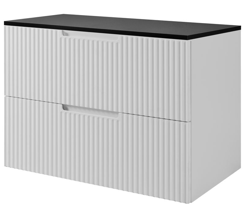 Meuble De Salle De Bain Suspendu Sous Vasque Vena Blanc 80 Cm Avec Plan Noir