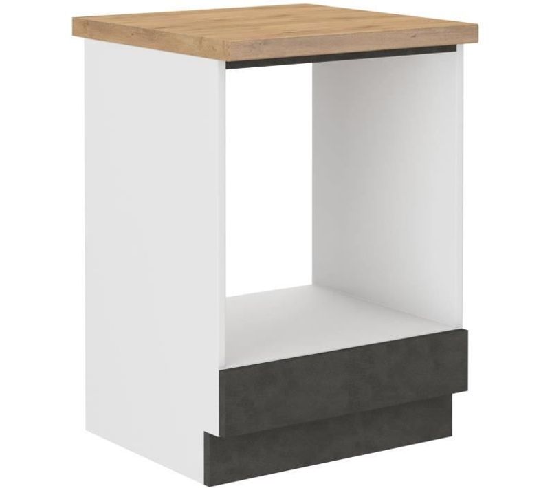 Meuble Bas Pour Four Encastrable Avec Plan De Travail - Gris Mat - L 60 X P 51,6 X H 85 Cm - Lassen