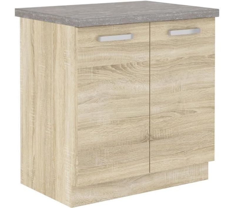 Meuble Bas 2 Portes Battantes Avec Plan De Travail - Décor Chêne Sonoma - L80xp51,6xh82 Cm - Lassen