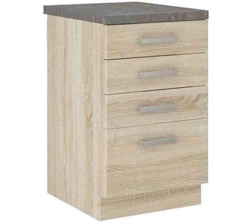 Meuble Bas 4 Tiroirs Avec Plan De Travail - Décor Chene Sonoma - L 40 X P 51,6 X H 85 Cm - Lassen