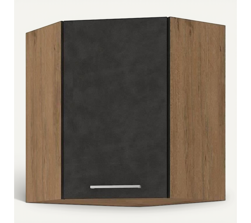 Meuble Haut D'angle Rock Mélaminé Décor Chêne Lancelot Et Gris - 1 Porte L58 X H72 Cm