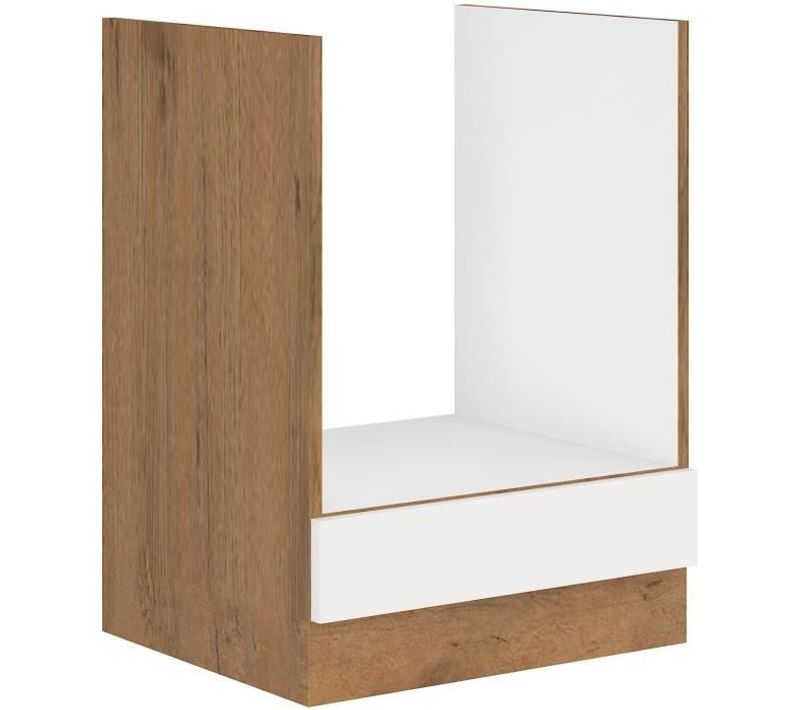 Rock - Meuble Bas Four - Mélaminé Chêne Lancelot Et Blanc Brillant - 60 Cm