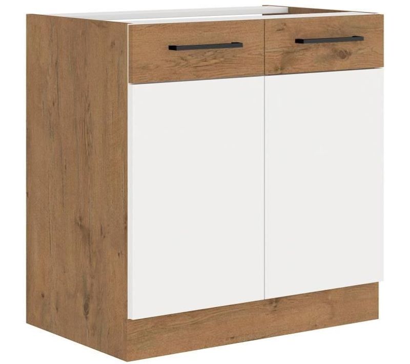 Rock - Meuble Bas - Mélaminé Décor Chêne Lancelot Et Blanc - 80 Cm - 2 Portes Battantes