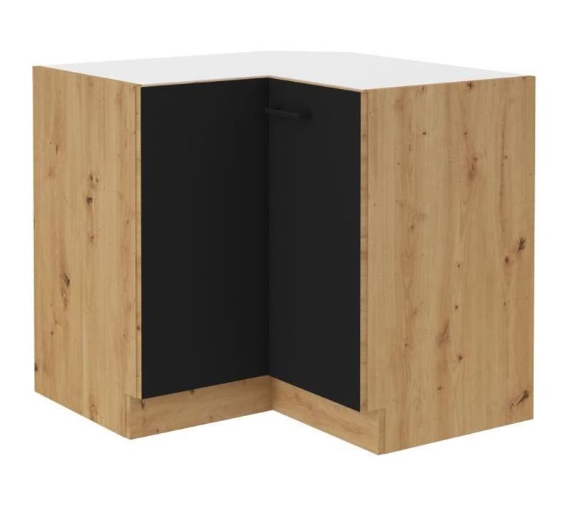 Meuble Bas D'angle - Modena - 89 X 89 Cm - Chêne Artisan Et Noir Mat - Cuisinier