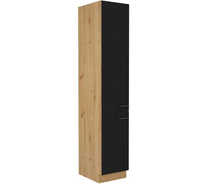Colonne Cuisine Modena 40x210 Cm – Chêne Artisan et Portes Noir Mat