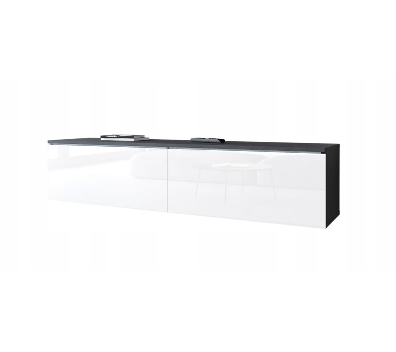 Meuble TV 140 Cm 2 Portes Matera Mat / Blanc Brillant Suspendu Ou Posé