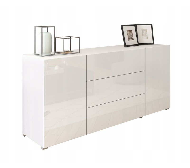 Buffet 150 Cm 3 Tiroirs 2 Portes Blanc Mat / Blanc Brillant