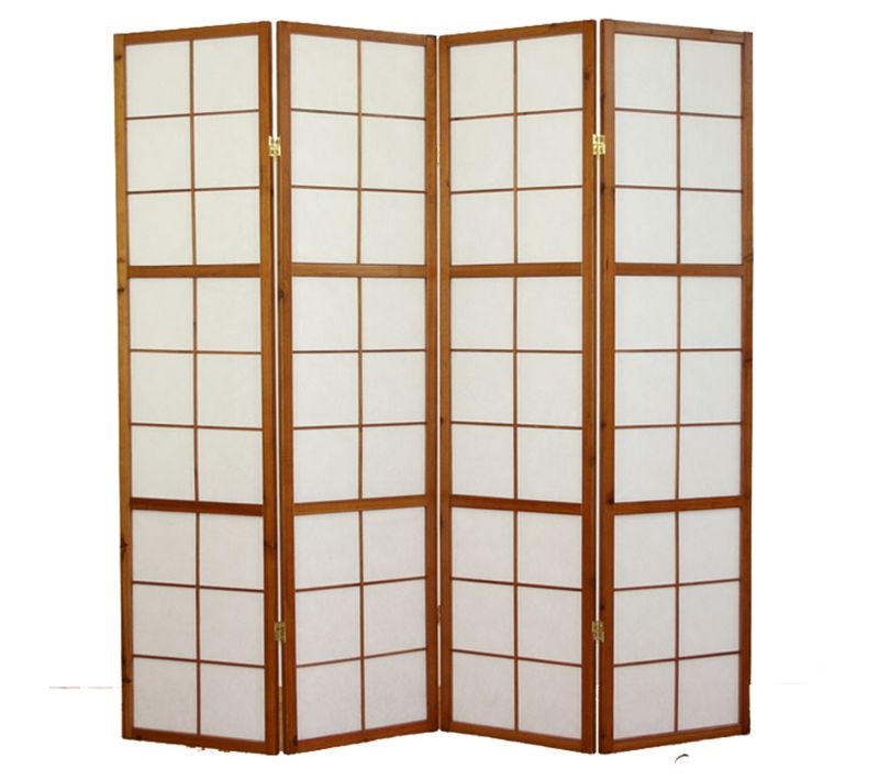 Paravent Japonais Shoji En Bois Brun De 4 Pans L176 X H175 X P2 Cm