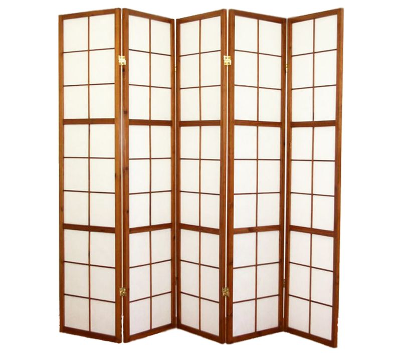 Paravent Japonais Shoji En Bois Brun De 5 Pans L220 X H175 X P2 Cm