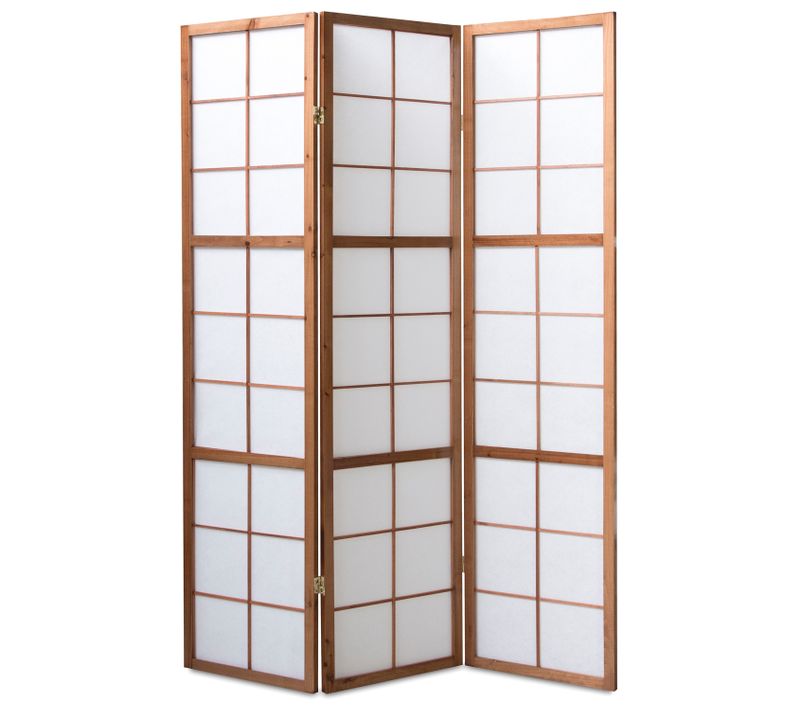 Paravent Japonais Shoji En Bois Brun De 3 Pans L132 X H175 X P2 Cm