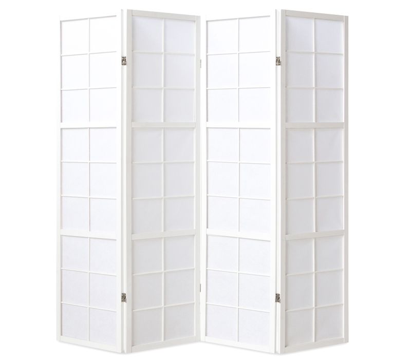 Paravent Japonais Grands Carreaux Bois Blanc Et Papier De Riz - 4 Pans - Dim : H 175 Cm