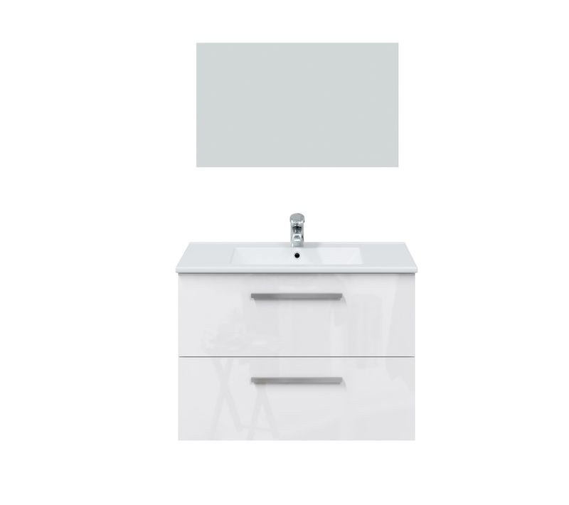 Meuble Sous Vasque De Salle De Bain Suspendu 80 Cm Avec 2 Tiroirs + Miroir.
