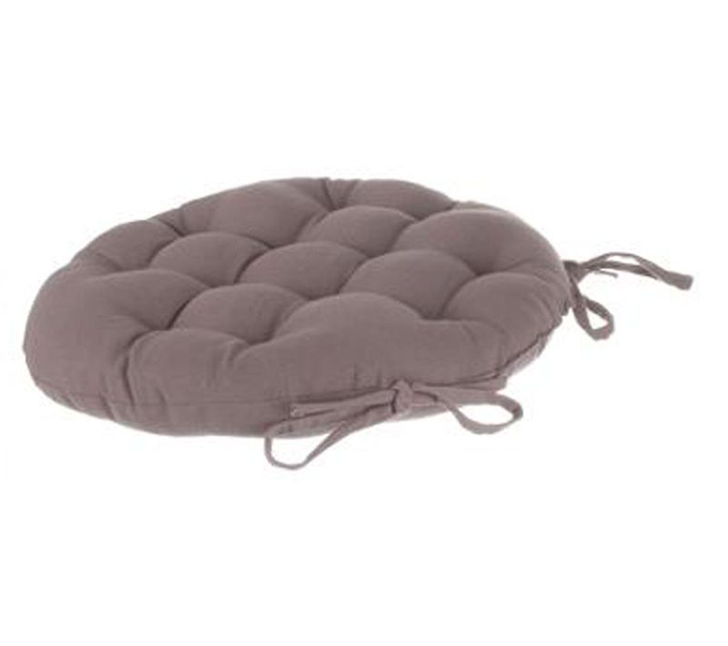 Lot De 4 Galettes De Chaise Ronde En Coton Coloris Taupe - Diamètre 38 Cm