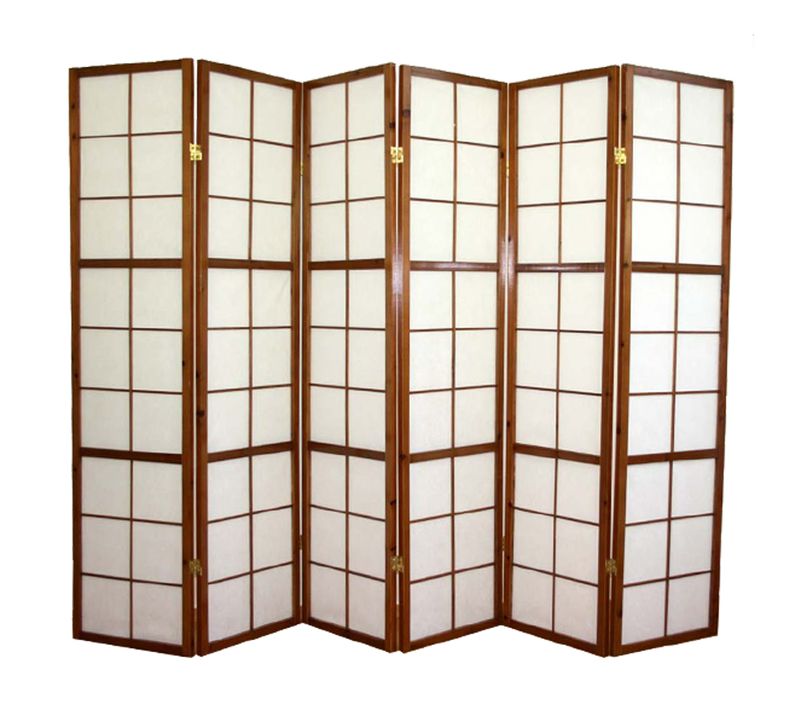 Paravent Japonais Shoji En Bois Brun De 6 Pans L261 X H178,6 Cm