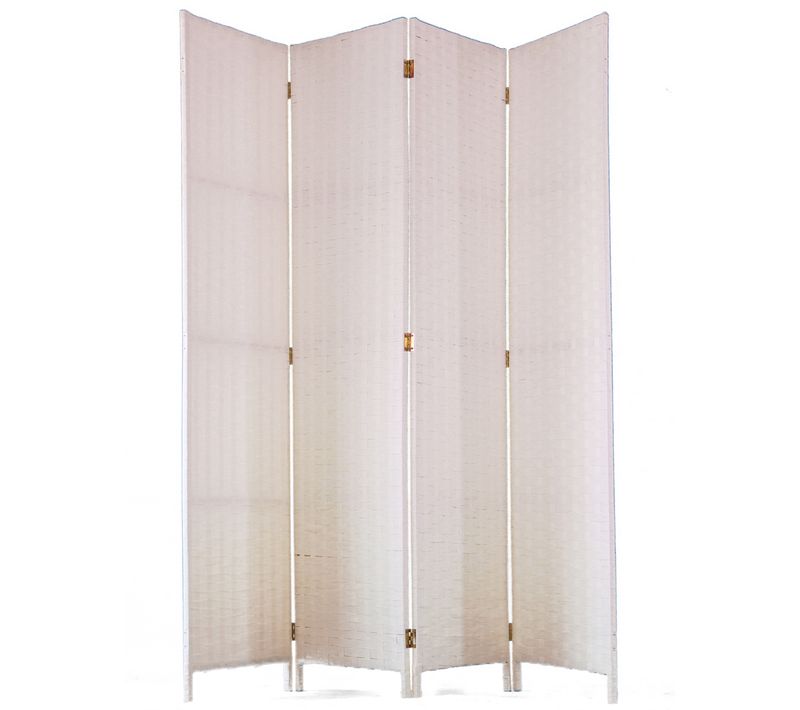 Paravent De 4 Pans Tressé En Fibres Naturelles Coloris Blanc - Dim : H180 X L180 Cm