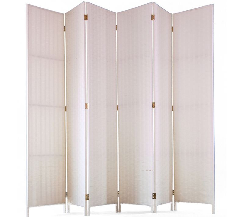 Paravent De 6 Pans Tressé En Fibres Naturelles Coloris Blanc - Dim : H180 X L270 Cm