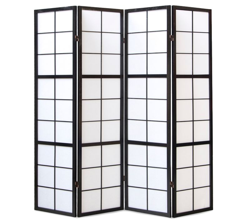 Paravent Japonais Shoji En Bois Noir De 4 Pans