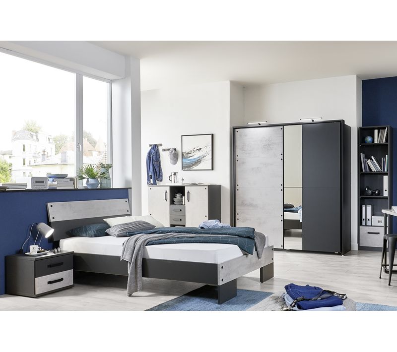 Chambre à Coucher Complète Enfant (lit 140x200 Cm + 1 Chevet + Buffet + Armoire + Étagère )