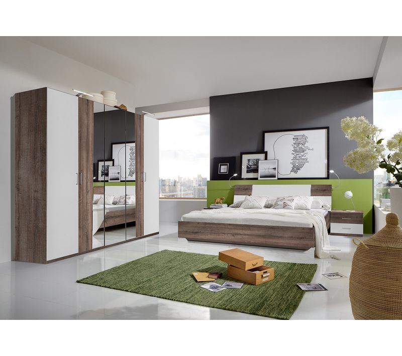 Chambre à Coucher Complète Adulte (lit king size 180x200 Cm + 2 Chevets + Armoire )