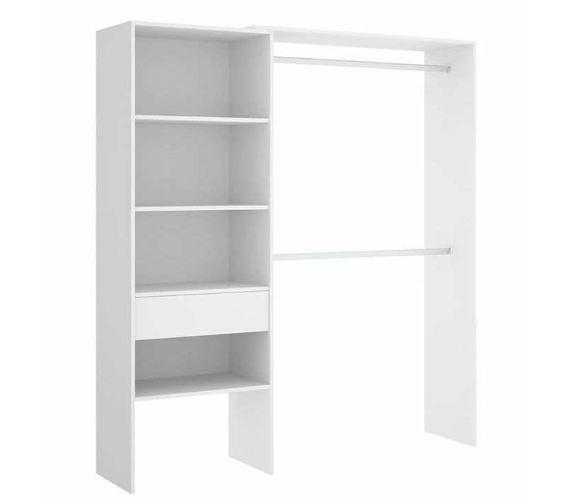 Dressing Extensible avec 1 tiroir Coloris Blanc - Longueur 110-160 X Hauteur 187 X Profondeur 40 Cm