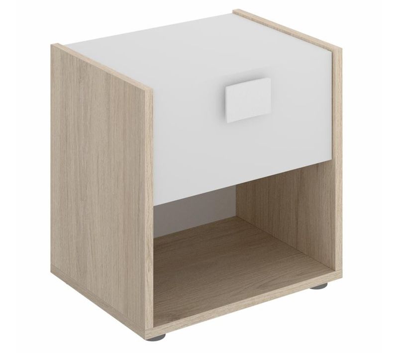 Table De Chevet Table De Nuit Enfant Coloris Chêne/blanc - L. 40 X H. 42 X P. 33 Cm