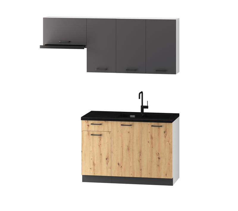 Cuisine Complète Celia 5 Éléments Couleur Gris Mat/chêne Artisan - Longueur 120/180 Cm