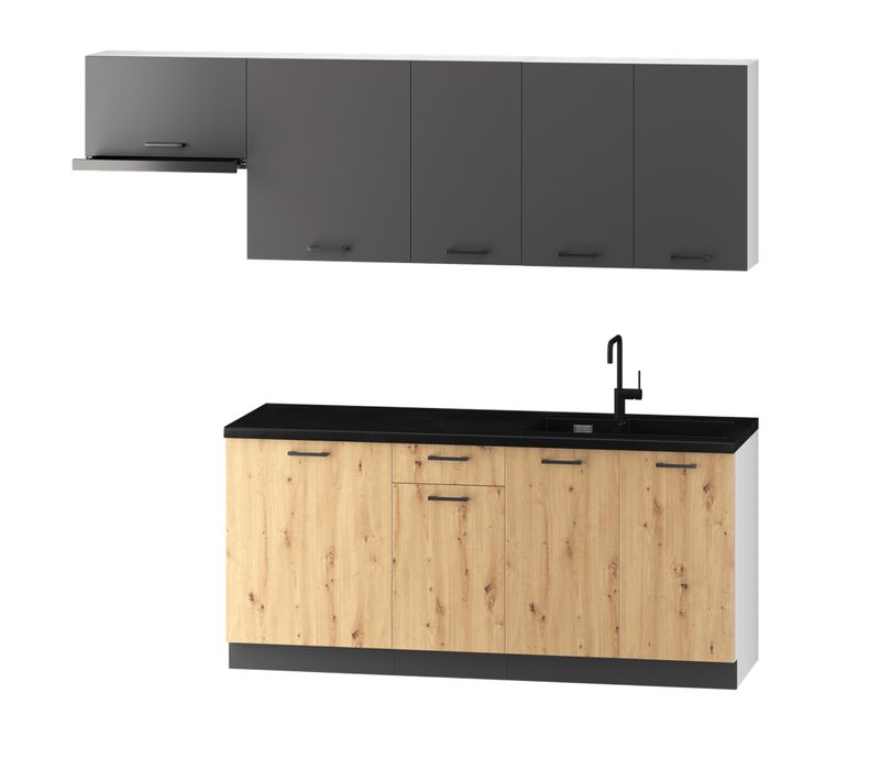 Cuisine Complète Celia 7 Éléments Couleur Gris Mat/chêne Artisan - Longueur 240/180 Cm