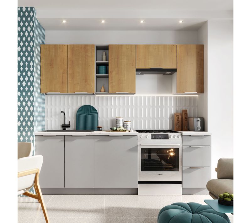 Cuisine Complète Ela 7 Éléments Couleur Chêne/gris Clair - Longueur 240 Cm