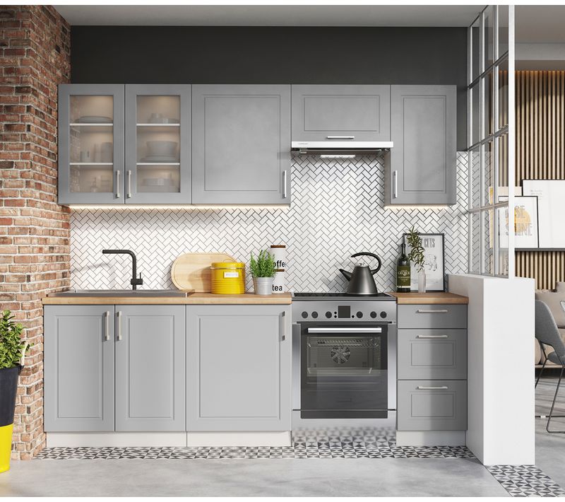 Cuisine Complète Nela 7 Éléments Couleur Gris Mat - Longueur 180/240 Cm