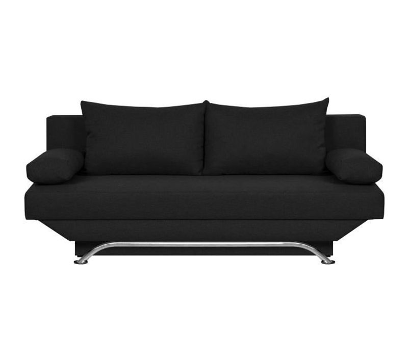 Banquette Convertible 3 Places Avec Coffre De Rangement Tissu Noir L187 X P 91 X H 82 Cm Teijo