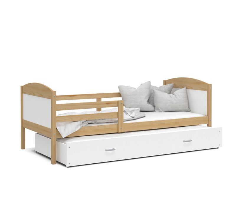 Lit Gigogne Mateo 90x190 Pin - Blanc Livré Avec Sommiers, Tiroir Et Matelas En Mousse De 7cm