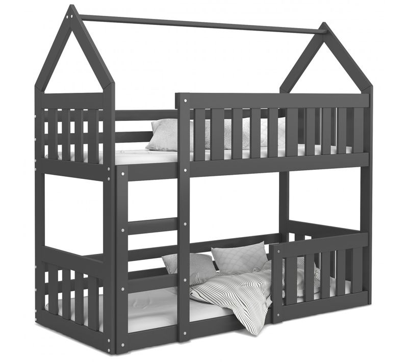 Lit Superposé Cabane Mini 90x190 Gris - Gris Livré Avec Sommiers