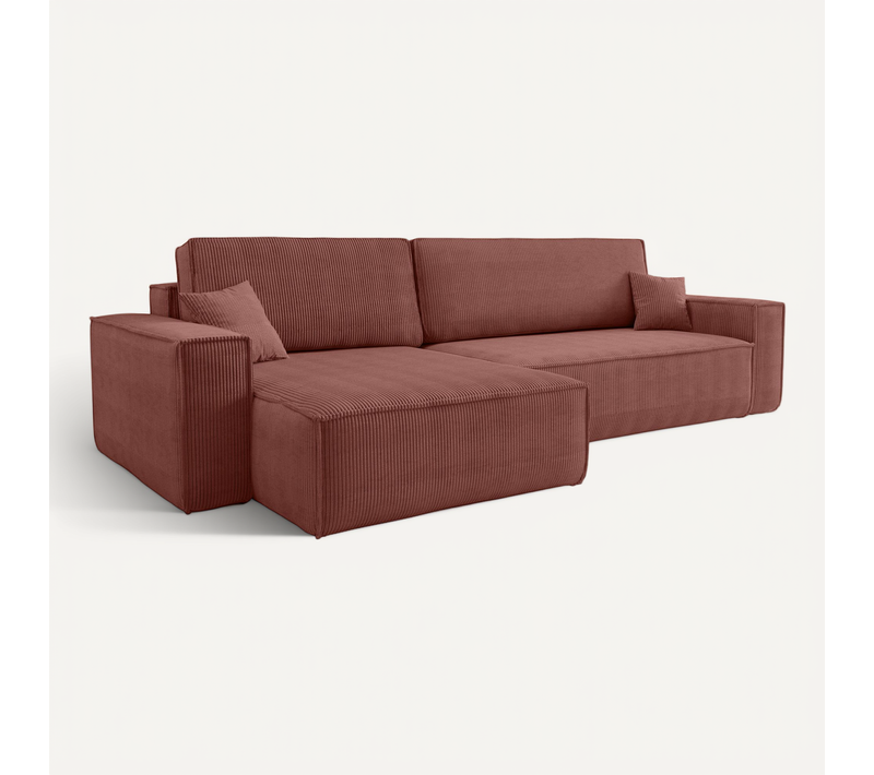 Canapé D'angle Réversible Convertible Avec Fonction De Couchage Karl XL Coffre Velours Côtelé Cuivre