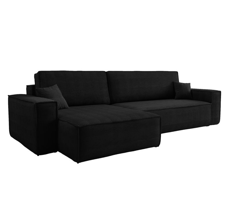 Canapé D'angle Réversible Convertible Avec Fonction De Couchage Karl XL En Velours Côtelé Noir