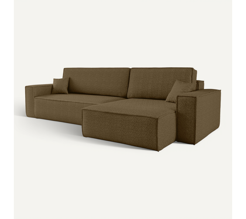 Canapé D'angle Convertible Tissu Boucle Karl Xl - Brun