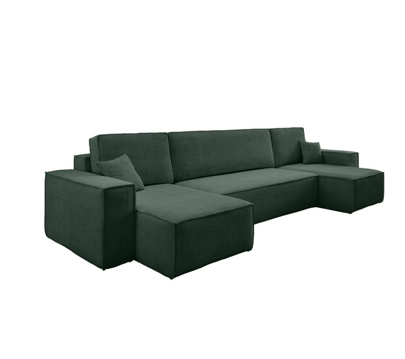 Canapé D'angle Réversible Convertible Avec Fonction De Couchage Karl U Velours Côtelé Vert Bouteille