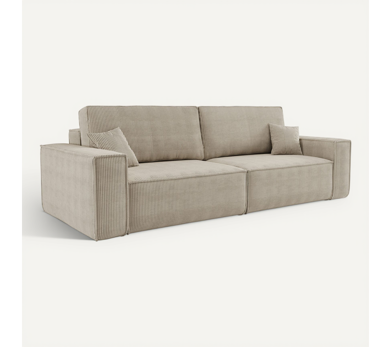 Canapé 3 Places Convertible Karl – Velours Côtelé Beige