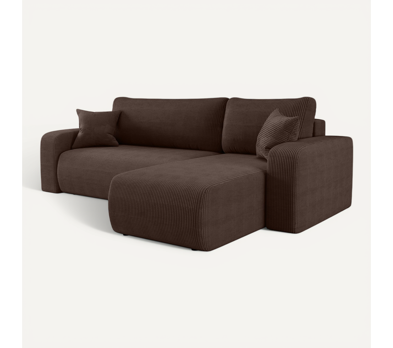 Canapé D'angle Réversible Convertible Avec Fonction De Couchage Piano L Velours Côtelé Brun Chocolat