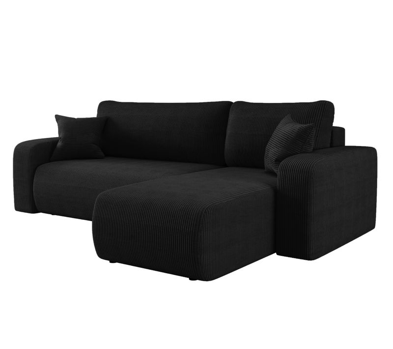 Canapé D'angle Réversible Convertible Avec Fonction De Couchage Piano L Coffre Velours Côtelé Noir