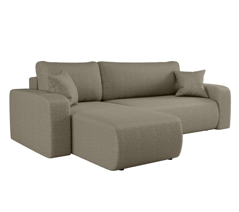 Canapé D'angle Convertible En Tissu Bouclette Piano L Avec Coffre - Gris