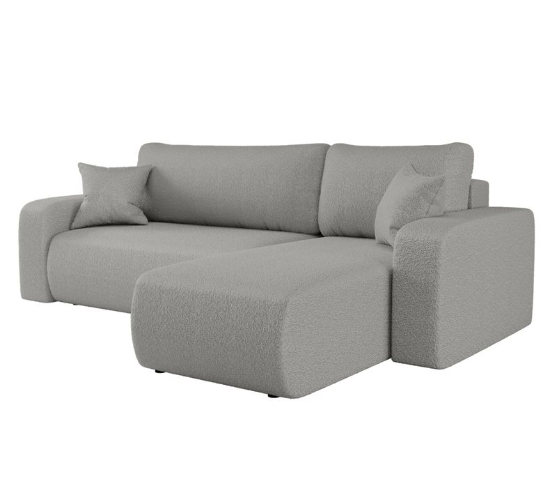 Canapé D'angle Réversible Convertible Avec Fonction De Couchage Piano L Coffre Tissu Bouclé Gris