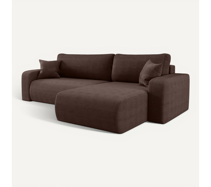 Canapé D'angle Réversible Convertible Fonction De Couchage Piano XL Velours Côtelé Brun Chocolat