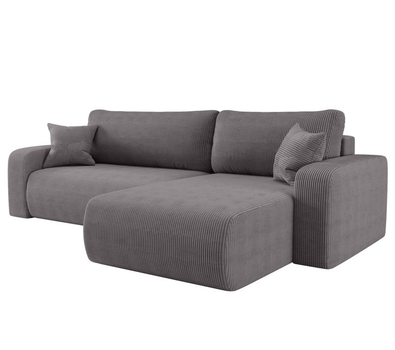 Canapé D'angle Convertible En Velours Côtelé Piano XL Avec Coffre - Gris