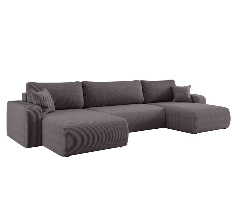 Canapé D'angle Convertible En Velours Côtelé Piano U Avec Coffre - Gris